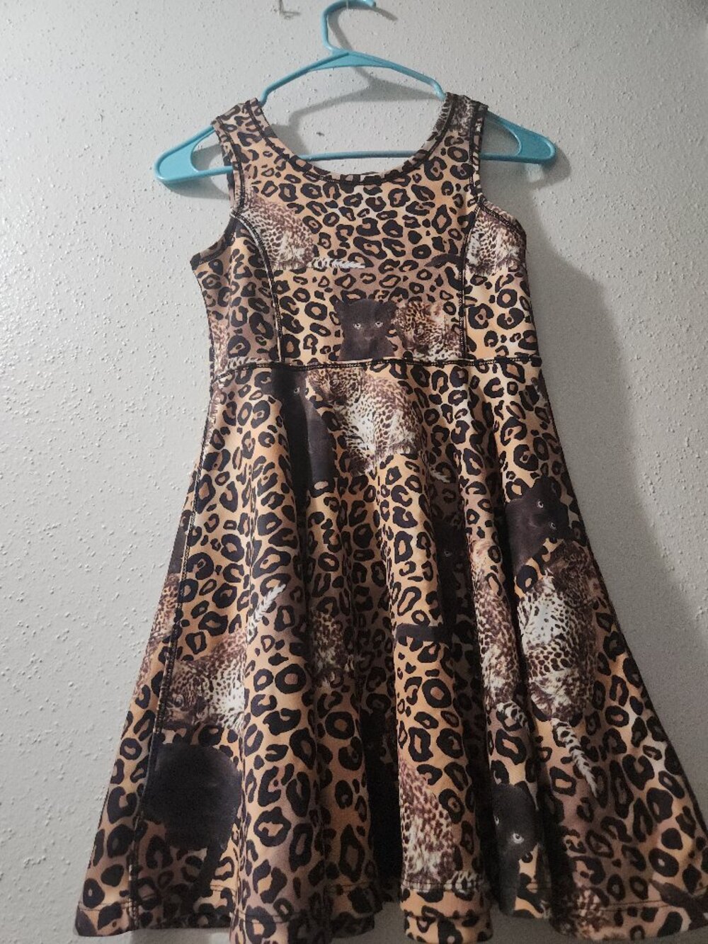 Leopard & Black Cat Print Sleeveless Flared Dress